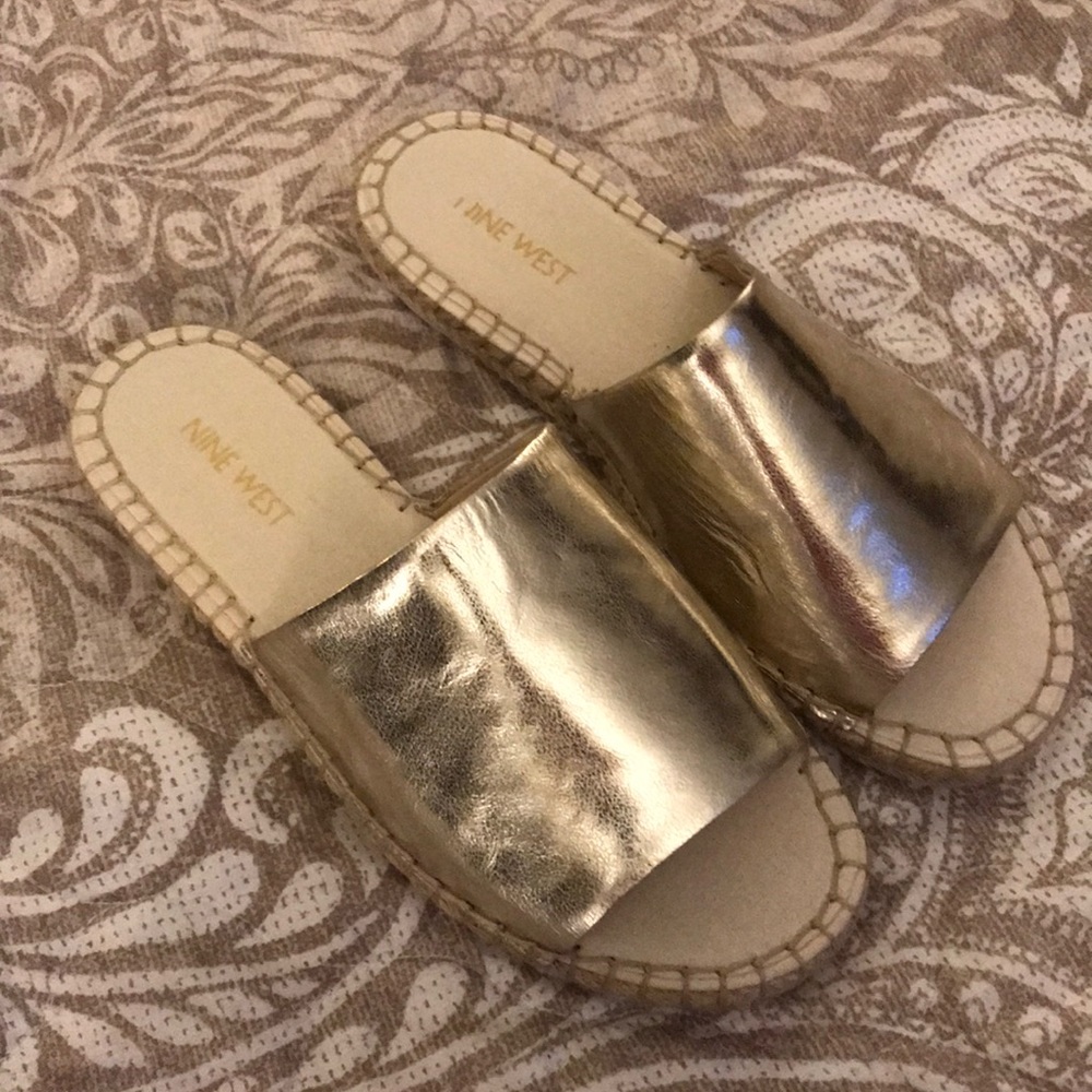 New Nine West Espadrille Slide Gold metallic size8